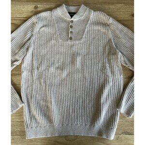 Eddie Bauer Mens Classic Pullover Henley Sweater Oatmeal Beige Knit Size XL Tall